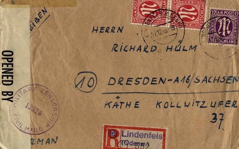 Письмо в Дрезден со штампом военной цензуры. 1945 г.