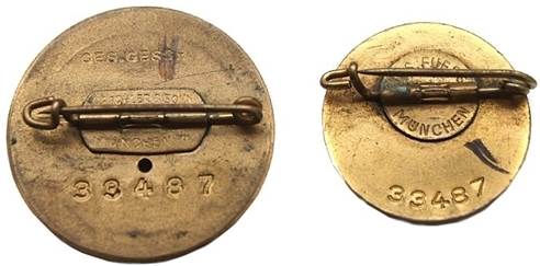 Реверс Золотого партийного знака НСДАП (30,5 мм и 25 мм).