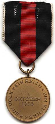 Реверс медали «В память 1 октября 1938».