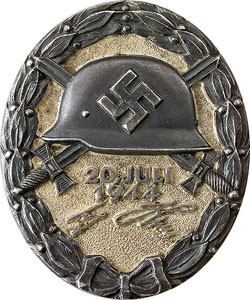 Знак «За ранение 20 июля 1944» (в черном). Вручался за лёгкое ранение.