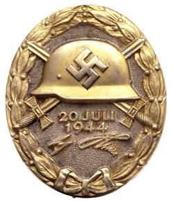 Знак «За ранение 20 июля 1944» (в золоте). Вручался за тяжелое ранение или посмертно.