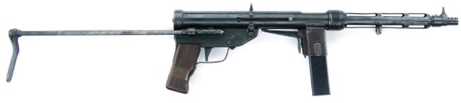 Вверху-пистолет-пулемет TZ-45 без магазина с откинутым прикладом