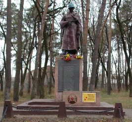 г. Дергачи. Памятник по переулку Сосновый, установлен на братской могиле, в которой похоронено 46 советских воинов погибших при освобождении города