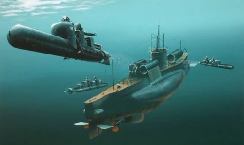 Рисунок выпуска управляемых торпед с подлодки в подводном положении