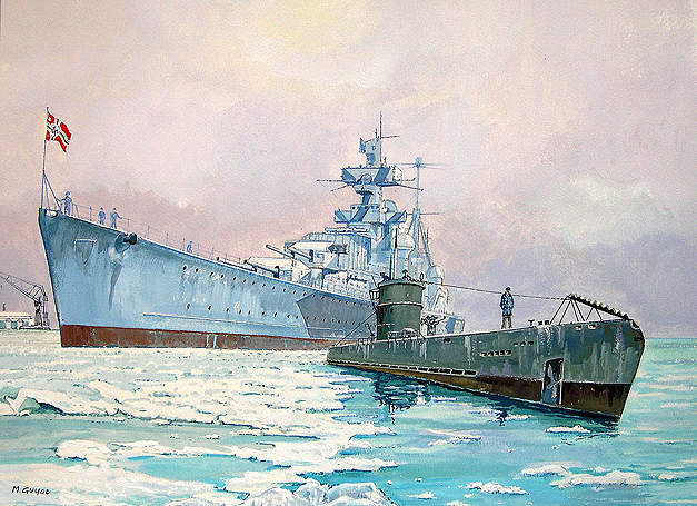 Guyot Michel. Крейсер «Admiral Hipper» и подлодка VII серии.
