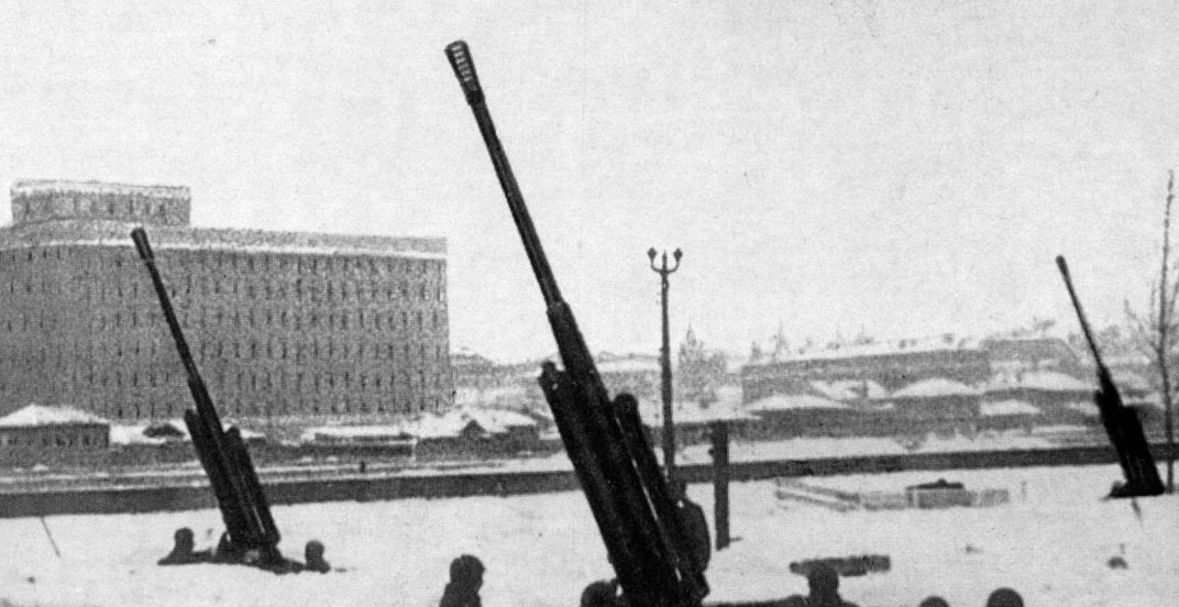 Зенитные орудия в Парке Горького. Ноябрь, 1941 г.