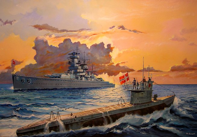 Guyot Michel. Подлодка VII серии и крейсер «Graf Spee».