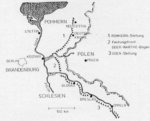 Схема укреплений восточной границы Германии. Под №1 обозначен Померанский вал.