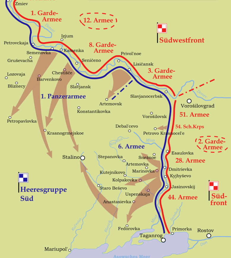 План наступления Южного и Юго-Западного фронтов 1943 г. в районе линии Миус.