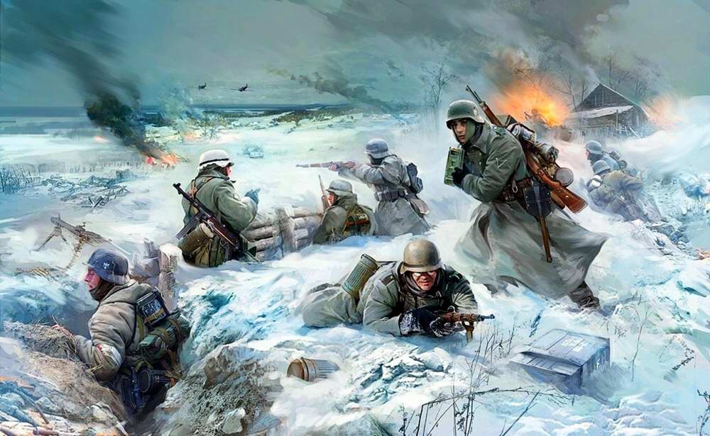 Хивренко Иван. Немецкая пехота ведет бой зимой.