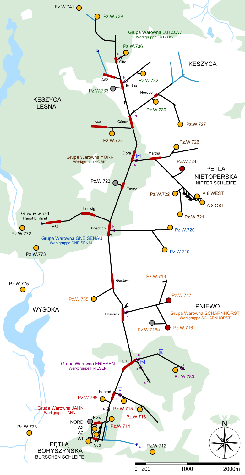 План центральной части линии с тоннелями в районе Мидзыржецки. 