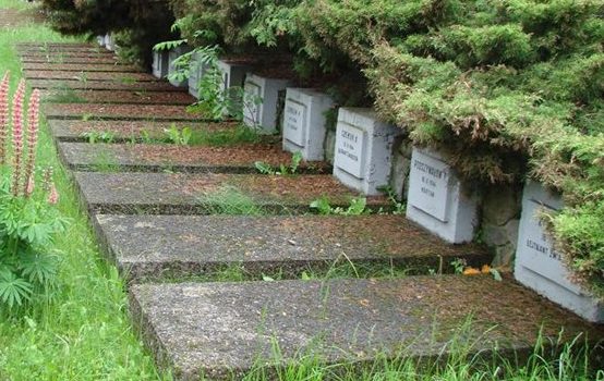 Мемориальные плиты на кладбище.