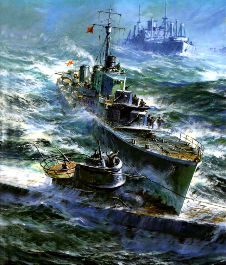 Заикин Александр. Миноносец «Hesperus» таранит подлодку «U-357». 