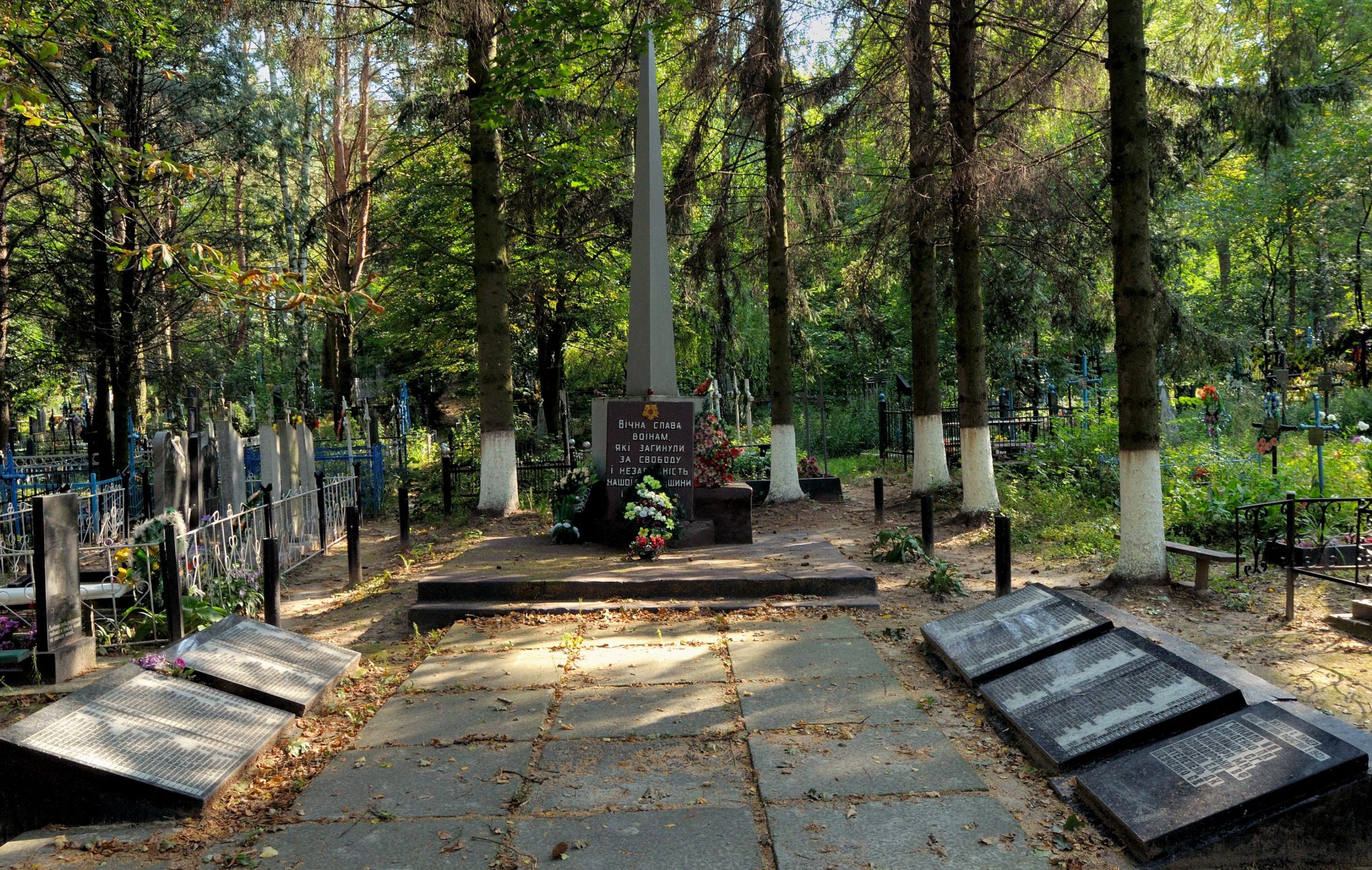 п. Дымер Вышгородского р-на. Памятник на кладбище, установленных на братской могиле воинов, павшим при освобождении поселка в 1943 году.