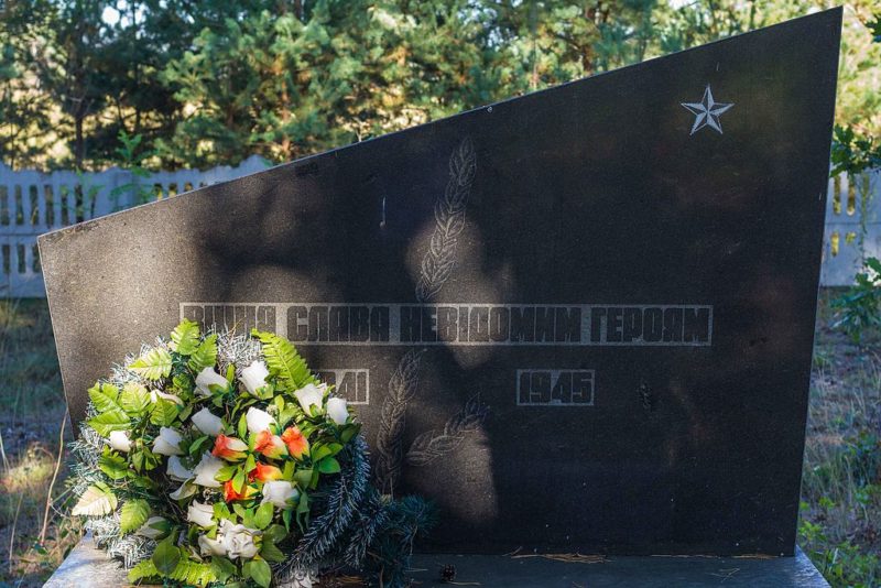 с. Белый Берег Иванковского р-на. Памятник на кладбище, установленный в 1946 году на братской могиле воинов, погибших в годы войны.
