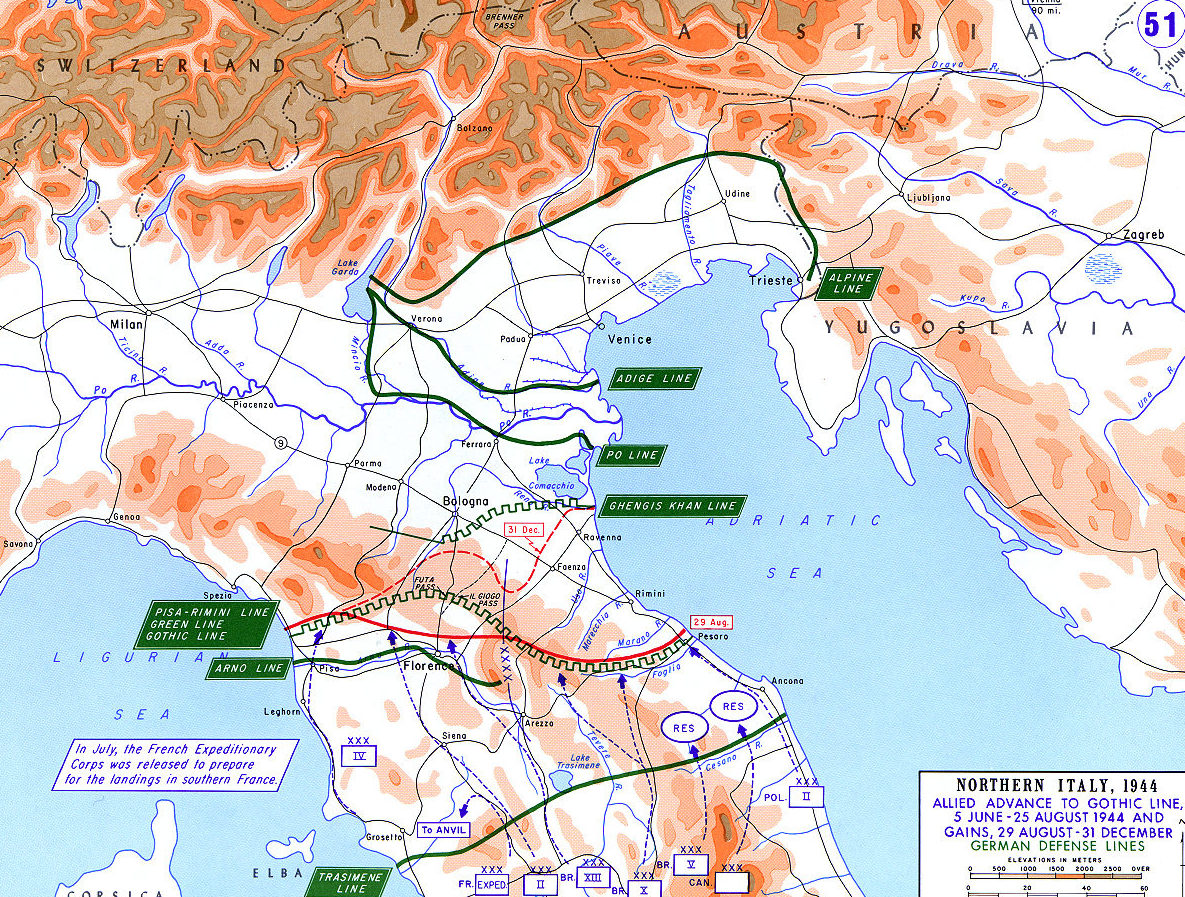 Оборонительные линии в Северной Италии.