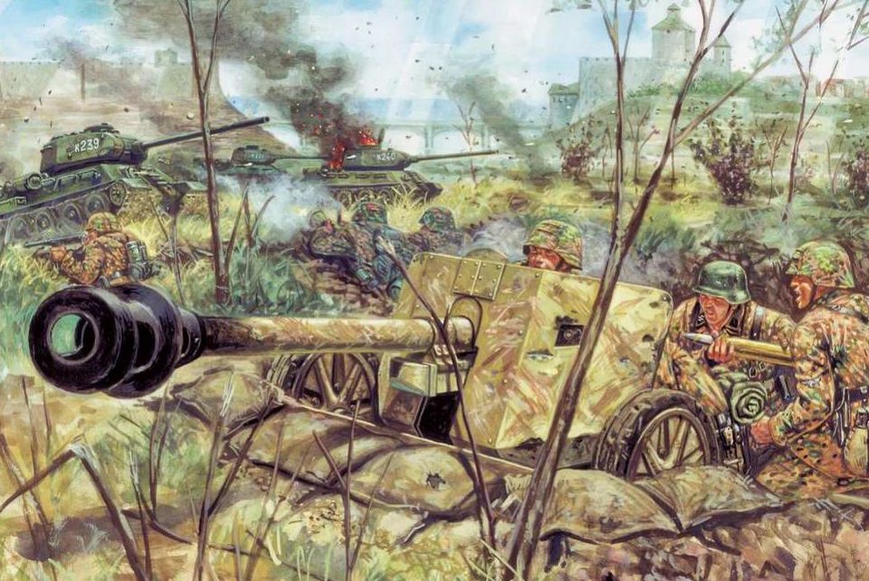 Rava Giuseppe. Немецкие артиллеристы отбиваются от русских танков.