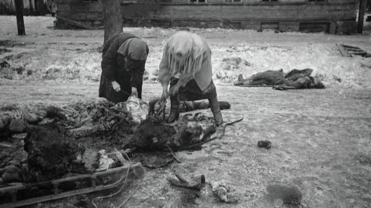 Женщины собирают останки убитой лошади. 1942 г.