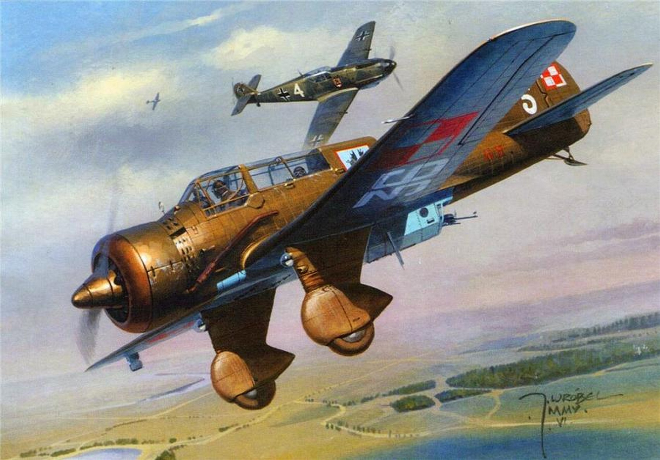 Wrobel Jaroslaw. Бой польского PZL.23 Karaś и немецкого Bf-109.