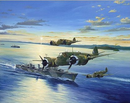 Wilson Randall. Истребители Beaufighters над эсминцем Arunta. 
