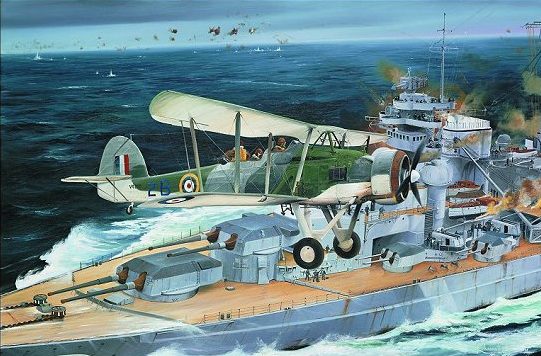 Wilson Randall. Торпедоносец Swordfish над линкором Bismarck.