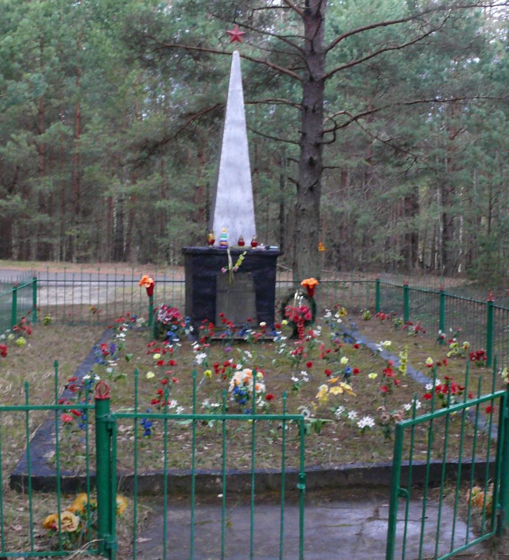 с. Новошепеличи Чернобыльская зона отчуждения. Обелиск на кладбище, установлен на братской могиле местных жителей, погибших от рук немецких оккупантов. 