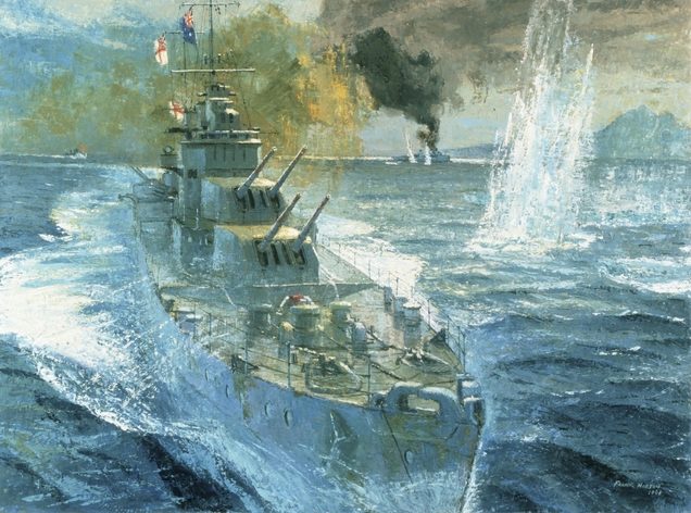 Norton Frank. Крейсер «Sydney» ведет бой с итальянскими крейсерами.