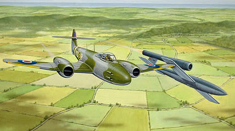 Bowley Colin. Истребитель Gloster Meteor перехватывает V-1.