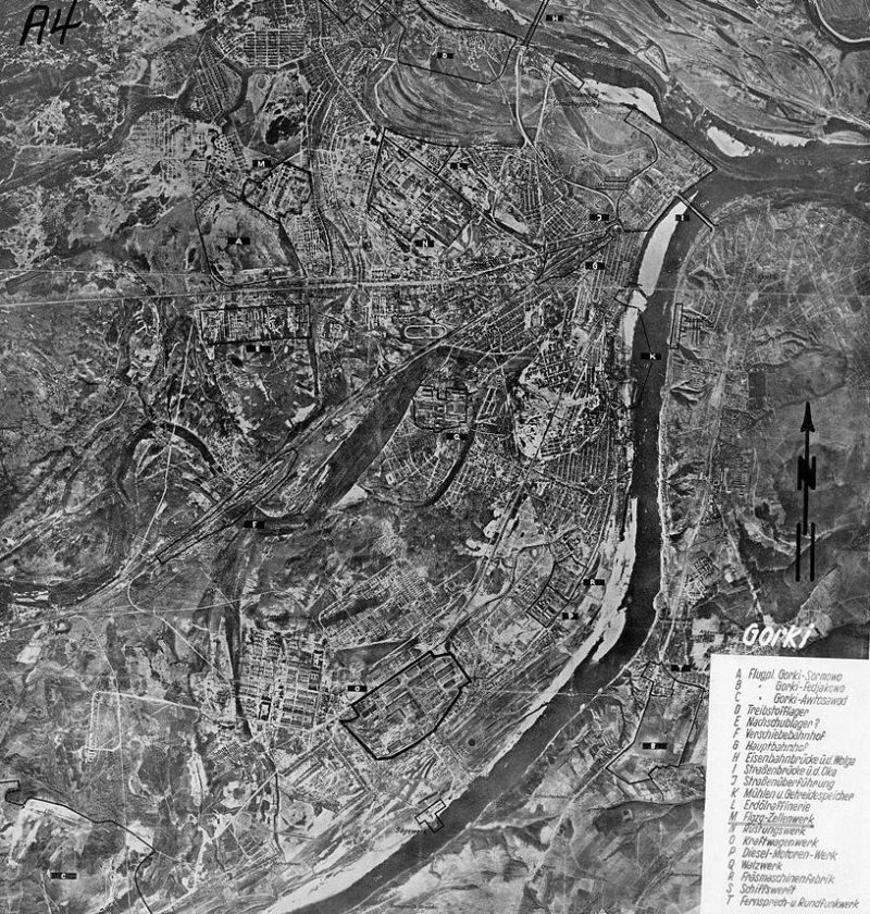 Немецкая карта Горького, с указанием целей для бомбардировок.