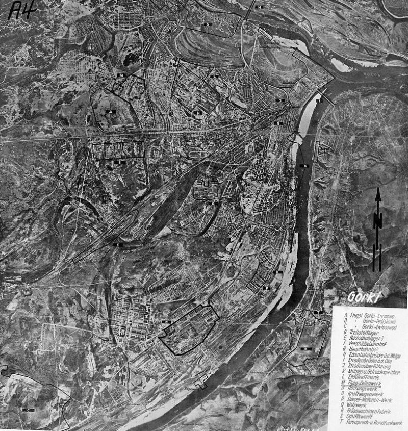Немецкая карта Горького, с указанием целей для бомбардировок.