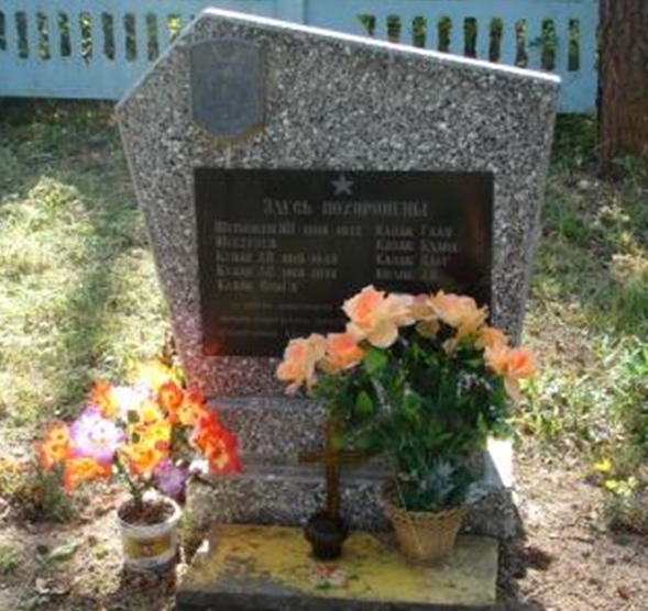 п. Белыничи. Памятник, установленный на братской могиле 9 местных жителей, расстрелянных в 1942 году. 