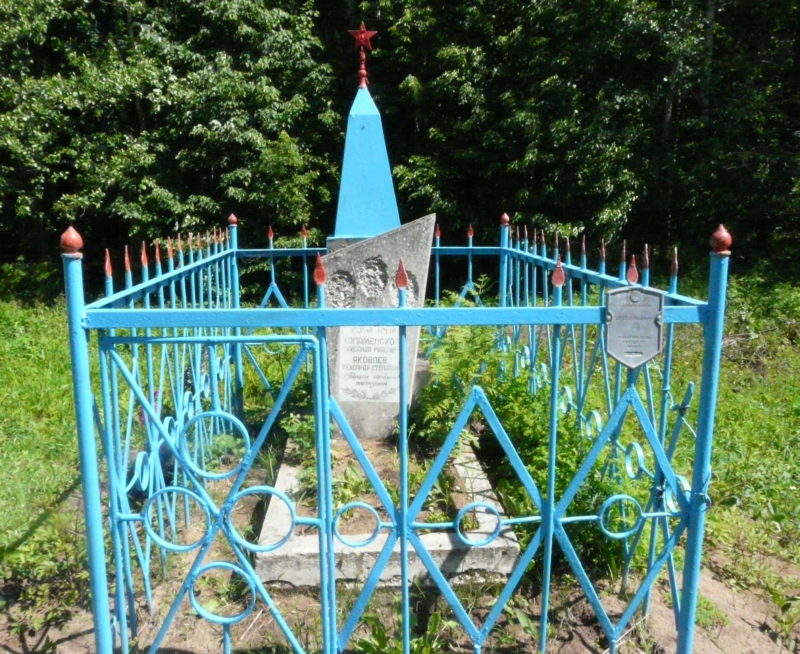 д. Темный Лес Дрибинского р-на. Памятник, установленный на братской могиле, в которой похоронено 3 советских воина.