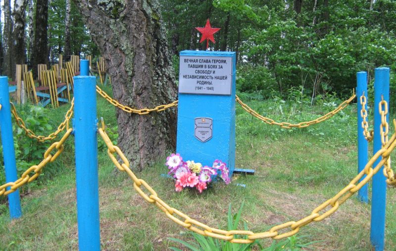 д. Тиньковщина Дрибинского р-на. Памятник, установленный на братской могиле, в которой похоронено 2 советских воина.