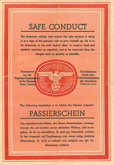 Одна из немецких листовок пропуск-пародия, изготовленная для союзников.