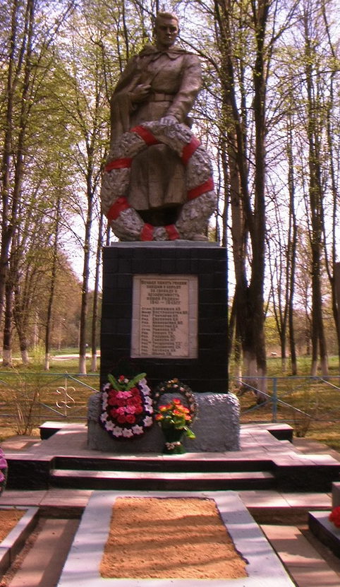 д. Глинь Чериковского р-на. Памятник на братской могиле, в которой похоронено 14 советских воинов, погибших в годы войны.