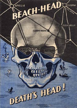 Голова пляжа – голова смерти. Листовка рассказывает о потерях при высадке десантов в Италии. 