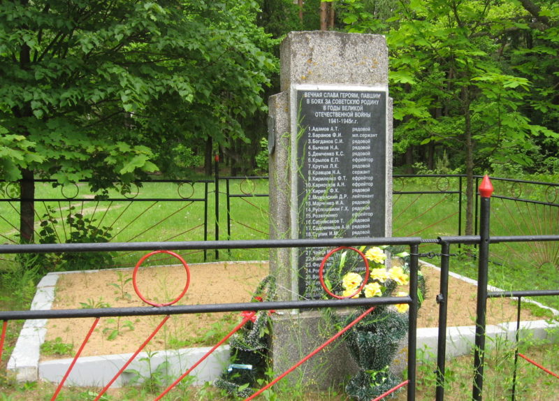 д. Дубцы Кировского р-на. Памятник, установленный на братской могиле, в которой похоронено 29 советских воинов, погибших в годы войны.