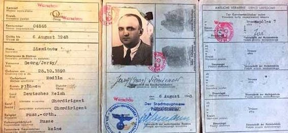 Удостоверения личности Ежи Семёнова, выданное во время немецкой оккупации. 