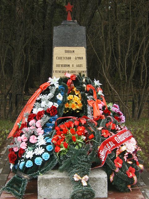  г. Могилёв, пос. Малая Боровка. Памятник, установленный на братской могиле, в которой похоронено 15 воинов, погибших в годы войны. 