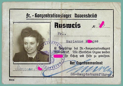 Удостоверение служащей вспомогательной службы СС (охранник в концлагере Равенсбрюк). 