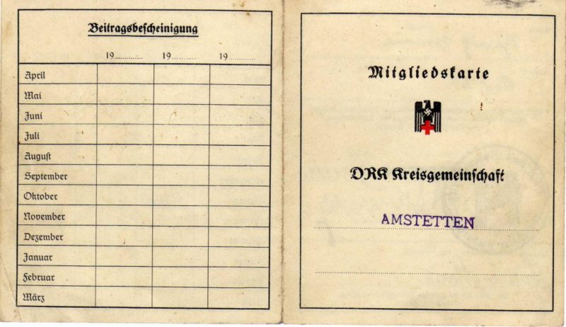 Членский билет Германского Красного Креста.