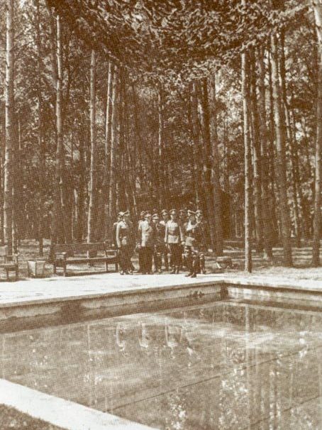 Гитлер с группой офицеров у бассейна.