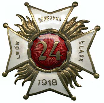 Аверс и реверс офицерского полкового знака 24-го пехотного полка.