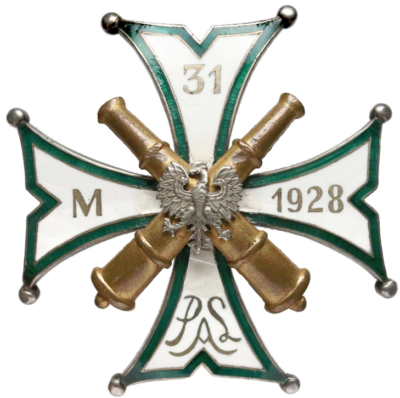 Аверс и реверс полкового знака 31-го полка легкой артиллерии образца 1937 г.