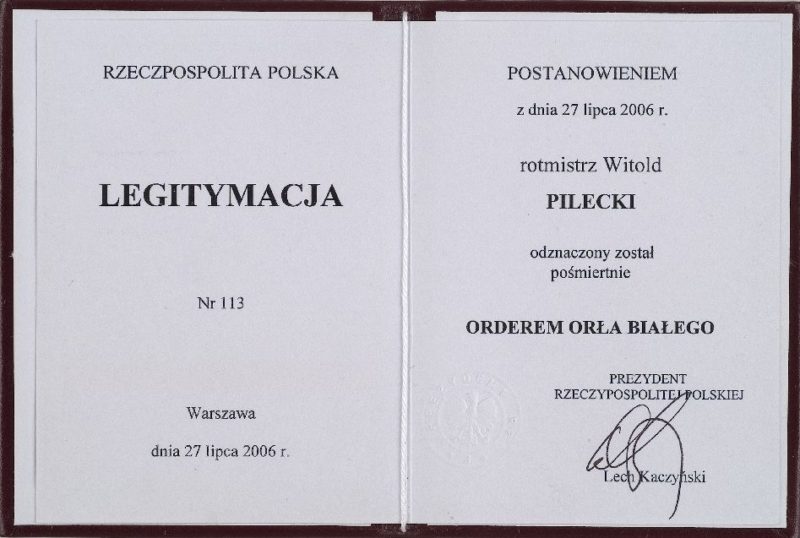 Удостоверения о награждении орденом Белого Орла.