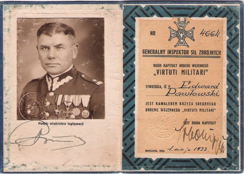 Удостоверение кавалера серебряного креста ордена Virtuti Militari.