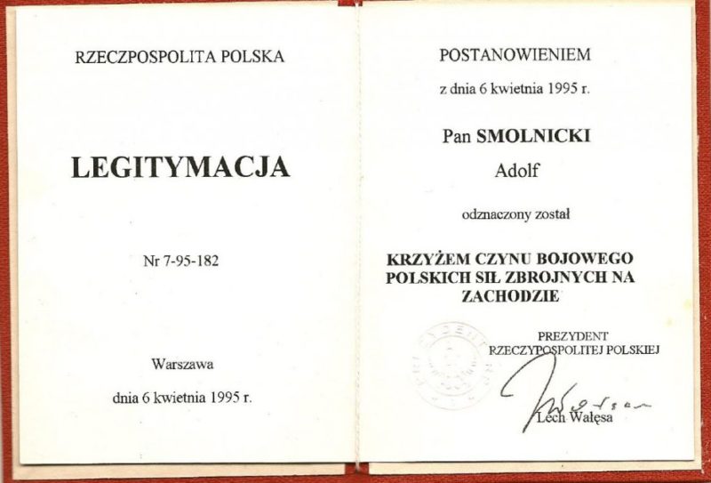 Удостоверение о награждении Крестом Народного Вооруженного Выступления.
