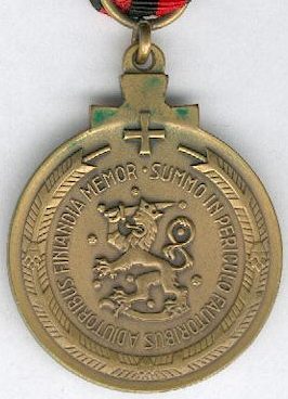 Аверс и реверс бронзовой медали «За зимнюю войну» для иностранцев. 
