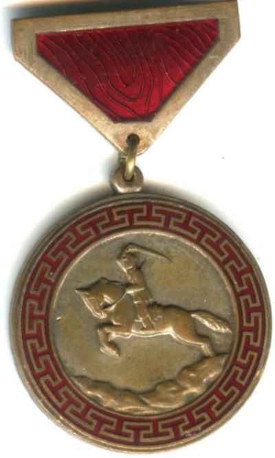 Аверс и реверс Медали «За боевые заслуги» с эмалевой колодкой на булавке.