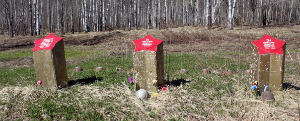 п. Апраксин Кировского р-на. Памятники на братских могилах, где похоронены останки 126 бойцов Волховского фронта.